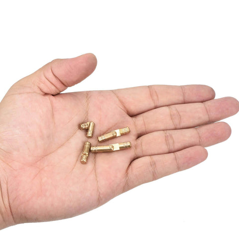 Concealed Brass Barrel Hinges Set, 16 Pcs, 17x5mm 19x5mm 25x5mm 30x5mm Hidden Folding Cabinet Hinges in hand, Rust Resistant Copper Construction