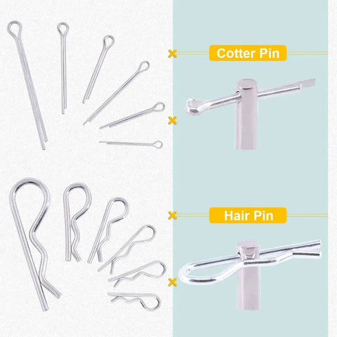 Zinc Plated Steel Cotter Pin Hair Pin R Clip Fastener Assortment Kit With Multiple Sizes For Hitch Pin Lock System shown in detail