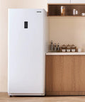 17 Cu Ft Frost Free Upright Freezer And Convertible Refrigerator With Auto Defrost showing sleek white design in modern kitchen.