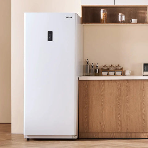 17 Cu Ft Frost Free Upright Freezer And Convertible Refrigerator With Auto Defrost showing sleek white design in modern kitchen.