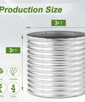 Two Pack Round Galvanized Raised Garden Bed For Outdoor Use, 3 By 3 By 3 Feet, Metal Planter Box shown in production size view