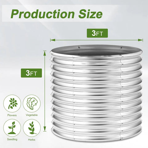 Two Pack Round Galvanized Raised Garden Bed For Outdoor Use, 3 By 3 By 3 Feet, Metal Planter Box shown in production size view