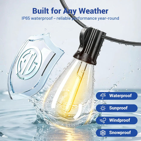 100 Ft LED Outdoor String Lights With Remote Control, One Continuous S11 Bulb Strand, waterproof feature in rain