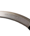 Close-up of serrated sickle blade on Serrated Sickle Garden Tool 6.7 Inch With Stainless Steel Blade For Weeding Harvesting Repotting And Bonsai Pruning