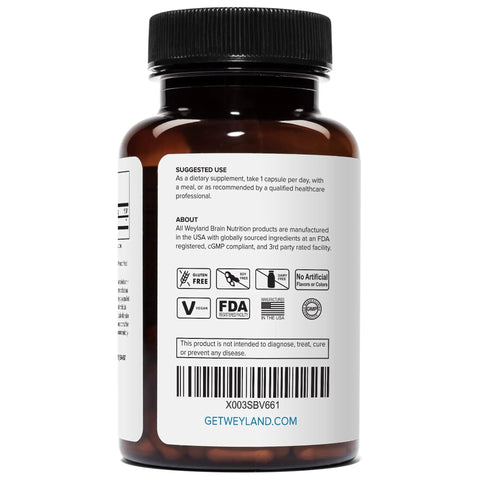 Back view of Lithium Orotate Supplement 1000 Micrograms Elemental Lithium 60 Vegetarian Capsules Per Bottle Twin Pack For Brain Boost Bioavailable Orotate Formula Easy Swallow Capsules bottle showing label and details.