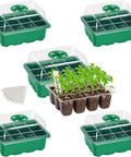 Five Pack Seed Starter Trays With Adjustable Humidity Dome And Base Indoor Greenhouse Propagator For Seed Germination 12 Cells Per Tray