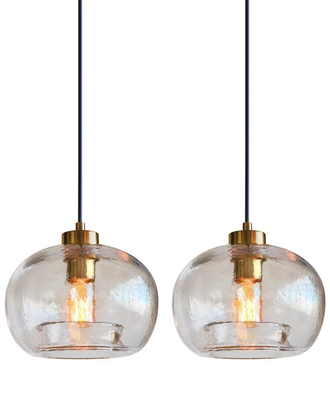 CASAMOTION Glass Pendant Lights, Textured Clear Globe Shade, glass globe design with brass socket, ideal for kitchen lighting.