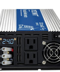 Front view of 3500W Pure Sine Wave Inverter 48V DC To 110V 120V AC with LED display, dual outlets, and fan visible.