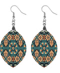 Dark Orange Laser Cut Wood Pendant Earrings For Women With Copper White Gold Plating Lightweight Hypoallergenic with geometric pattern