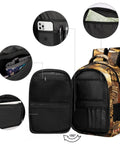 Heraldic Shield Print Backpack For Everyday Use, unisex large capacity daypack displaying internal compartments and durable polyester material.