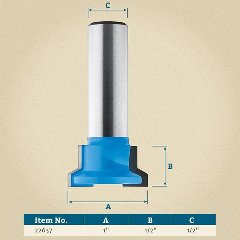 Top Shelf Drawer Lock Router Bit One Inch By Half Inch Shank Solid Carbide Tipped woodworking tool dimensions and design.