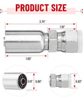 12 Pack Three Eighth Inch Hydraulic Hose Fittings With One Half Inch JIC 37 Degree Female Swivel End And Protection Cover Crimp Kit For Three Eighth Inch ID Hoses, showing product size and dimensions