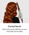 Woman styling hair with Conical Airwrap Barrel Attachment For Defined Curls And Waves, Dual Direction Styling Without Replacing Barrels