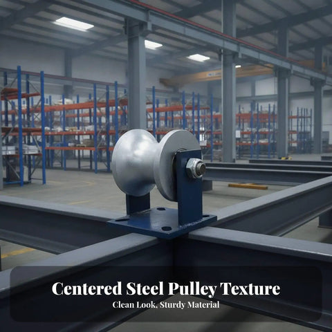 Heavy Duty Industrial Gate Rollers With Precision U Groove Track Wheels Built Tough To Handle Massive Loads And Guarantee Smooth Operation For Effortless Daily Use And Zero Sweat - Steel pulley image in warehouse setting.