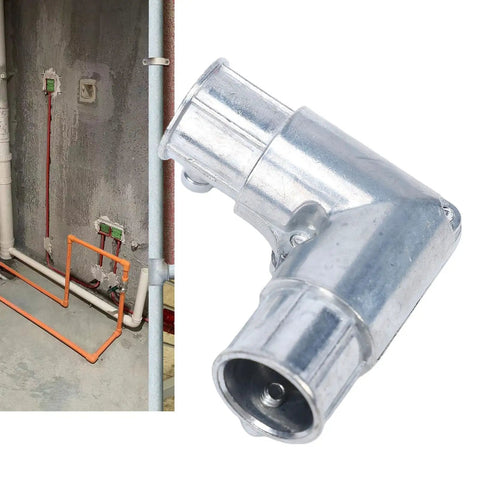1/2 Inch 90 Degree EMT Inside Corner Pull Elbow Conduit Fitting for wire routing with sleek zinc alloy design.