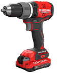 Brushless Cordless Drill Driver Kit With Two Batteries And Charger, 1/2 Inch Ratcheting Chuck, side view in red and black