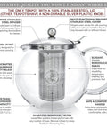 All In One Glass Teapot And Kettle With Heatproof Borosilicate Glass Removable Stainless Steel Infuser Microwave And Stovetop Friendly Tea Maker For Everyday Tea Lovers 40 Oz 1200 Ml