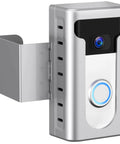 Front view of 2024 Updated Anti Theft Video Doorbell Mount With No Drill Adjustable Wedge Bracket, silver, installed.
