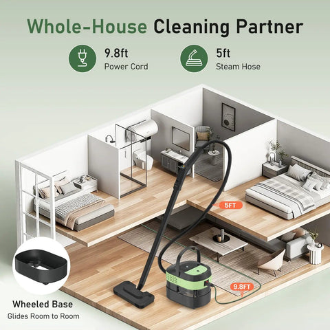 2 In 1 Steam Cleaner And Handheld Mop With 37 Slick Attachments For Spotless Hardwood Tile Floors Kitchen Bath And Cars Easy Setup in a modern home interior.