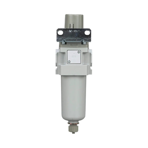 Front view of Piggyback Air Filter Regulator Combo Half Inch NPT With Metal Bowl Manual Drain Gauge And Bracket High Flow