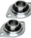 Two Pack 1 Inch Bore Pillow Block Bearings With Flange Mounted Housing Built To Last In Premium Pressed Steel Zinc Plated Two Bolt Flange Durable Bearings For Light To Medium Duty Machinery SBPFL205-16, close-up view