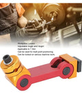 Heavy Duty Cnc Mill Positioner Featuring Adjustable T Slot Work Stop And Visual Locator For Dead Nuts Machining Precision And Boss Level Flex Rig, workpiece locator in red and gold.