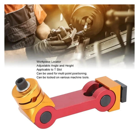Heavy Duty Cnc Mill Positioner Featuring Adjustable T Slot Work Stop And Visual Locator For Dead Nuts Machining Precision And Boss Level Flex Rig, workpiece locator in red and gold.