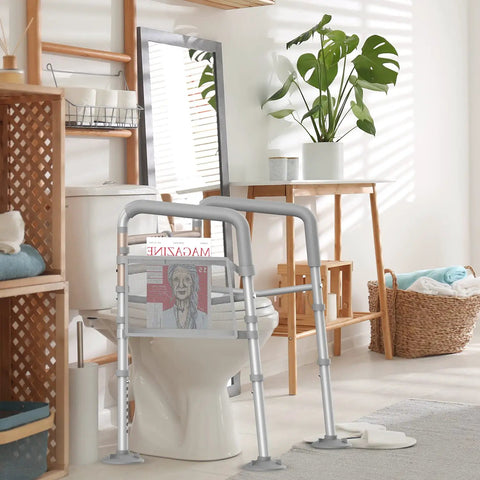 Stand Alone Toilet Safety Rail With Adjustable Width And Height Fits Any Toilet Folding Handrails For Elderly And Disabled