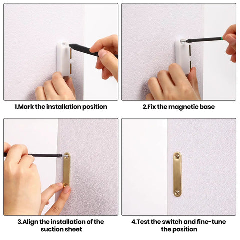 Installation steps for Heavy Duty 24 Piece Magnetic Cabinet Door Catches With Double Magnets And Metal Strike Plates.