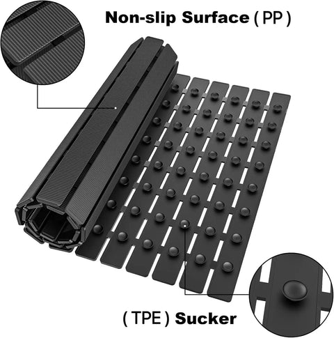 No Sweat Non Slip Shower Mat For Tub, Heavy Duty Premium TPE Bathtub Rug showing non-slip surface and suction design.