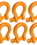 Six fluorescent orange Five Eighth Inch Lifting Shackle For Heavy Duty Towing And Lifting Pro Grade Anchor Type Clevis Five Ton Working Load Limit