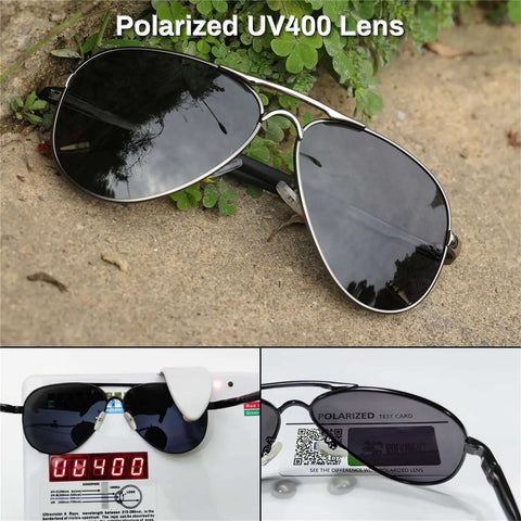 Dope Polarized Aviator Driving Sunglasses For Men And Women With Metal Frame Ultralight Silver And Black Gray Lenses UV400 Outdoor Eyewear With Glare Reducing Polarized Lenses For Clear Vision In Bright Sunlight.