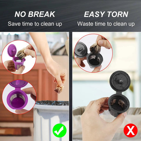 Comparison of Brew Ready Refillable K Cups For Keurig With 100 Paper Filters And Lids, 2 Pack, showing durability and ease of cleaning