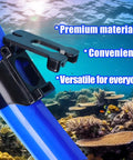 Two Pack Snorkel Clips Universal Plastic 25mm Snorkel Holder And Retainer For Scuba Diving And Snorkeling Gear Quick Release Air Tube Keeper Durable Snorkel Clip Replacement on snorkel tube underwater with coral background