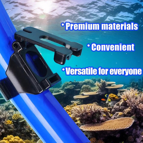 Two Pack Snorkel Clips Universal Plastic 25mm Snorkel Holder And Retainer For Scuba Diving And Snorkeling Gear Quick Release Air Tube Keeper Durable Snorkel Clip Replacement on snorkel tube underwater with coral background