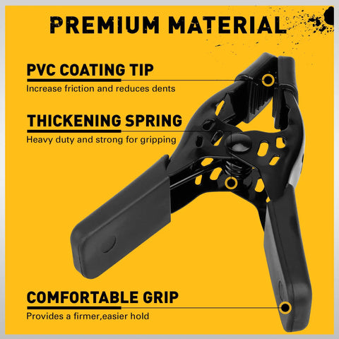 Close-up of Heavy Duty Metal Spring Clamps Set 12 Pc Four Inch Jaw Opening Up To Two And A Half Inches Versatile Clips
