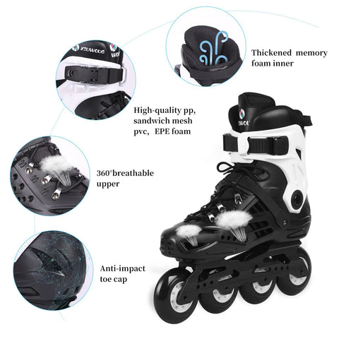 Unisex Inline Skates For Men And Women Fitness Rollerblades For Outdoor Speed Training Beginner Friendly White Size 8.5 Men 9 Women with durable one-piece shell, breathable mesh, and memory foam inner