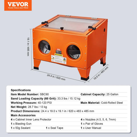 25 Gallon Sandblasting Cabinet For DIY Projects Portable Benchtop Sand Blaster With 40 To 120 PSI Heavy Duty Steel Build