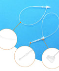 Heavy Duty 5000 Piece White Plastic Hang Tag Snap Locks for secure tagging of clothing, 5in long, tough PP plastic.