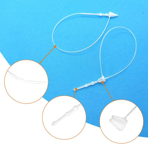 Heavy Duty 5000 Piece White Plastic Hang Tag Snap Locks for secure tagging of clothing, 5in long, tough PP plastic.