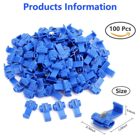 Blue Quick Splice Wire Connectors For 18 To 14 AWG Cables Solderless Snap Wire Joiners Insulated Cold Pressed Crimp Connectors 100 Pieces