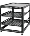 12U Open Frame Network Rack For IT And AV Gear Floor Standing Or Wall Mounted With Two 1U Shelves And Mounting Hardware