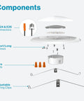 Exploded view of 24 Pack 5 Or 6 Inch LED Disk Lights Flush Mount Ceiling Fixture Recessed 5000K Daylight 100W Equivalent