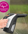 Bosch GlassVAC battery window vacuum cleaner, handheld black and white plastic body for cleaning glass windows.