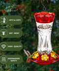 2 Pack Hummingbird Feeder For Outdoors Hanging, 18 Oz Capacity, Six Feeding Ports With Built In Ant Moat And Bee Guard