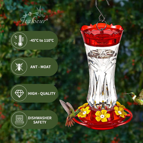 2 Pack Hummingbird Feeder For Outdoors Hanging, 18 Oz Capacity, Six Feeding Ports With Built In Ant Moat And Bee Guard