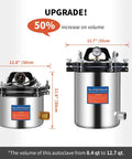 Front view of two Baoshishan 12L stainless steel steam autoclaves with top gauges and blue brand label.