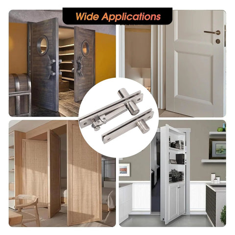 Beefy Heavy Duty Pivot Hinge With 300 Lbs Load Bearing And 360 Degree Rotation Concealed Door Hinge For Secret Door Or Hidden Bookcase Made From Stainless Steel WALFRONT shown with door applications
