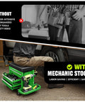 Rolling Mechanic Seat With 3 Drawers And Tool Tray 350 Lbs Capacity Green Heavy Duty Metal Frame Padded Cushion For Home Garage Auto Shop On Wheels With Locking Casters And Durable Steel Construction For Long Lasting Use, green with drawers