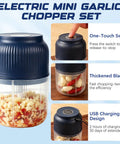 This Portable Cordless Electric Garlic Chopper Is A Mini Rechargeable Food Processor With Six Stainless Steel Blades. Includes a one-touch switch and thickened blade.